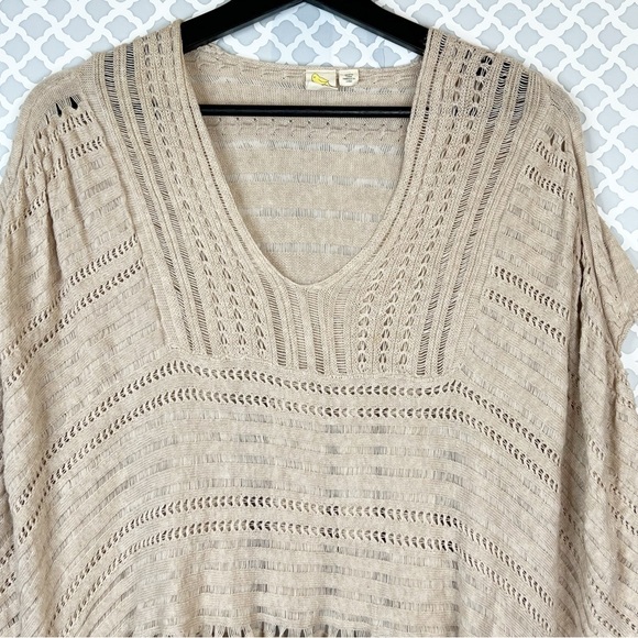 EUC Anthropologie Yellow Bird Tan Carolina Open Knit Poncho Sweater - Picture 3 of 10